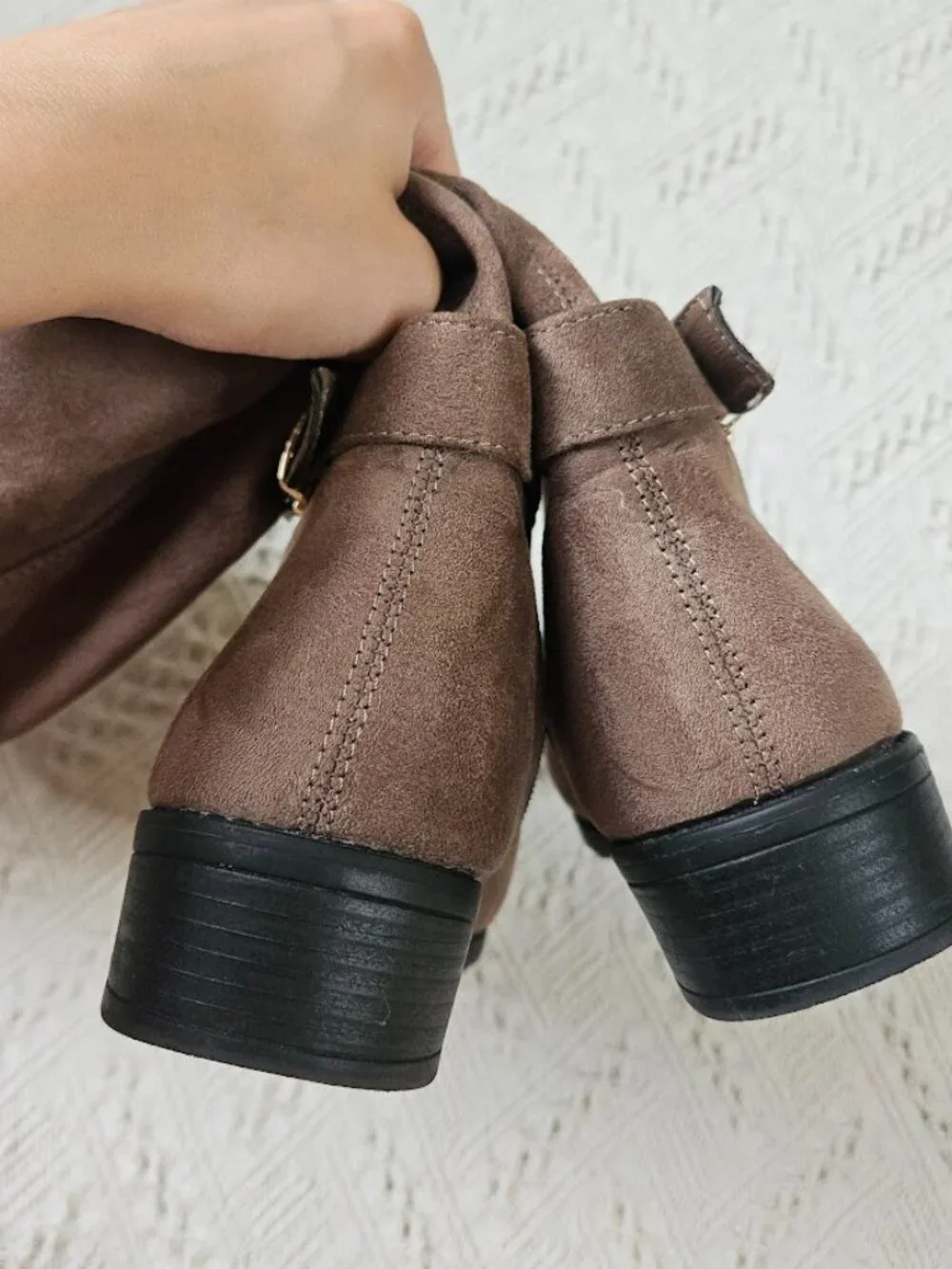 Top Moda Faux Leather Suede Over The Knee Boots Taupe Buckle Western Shoes 8